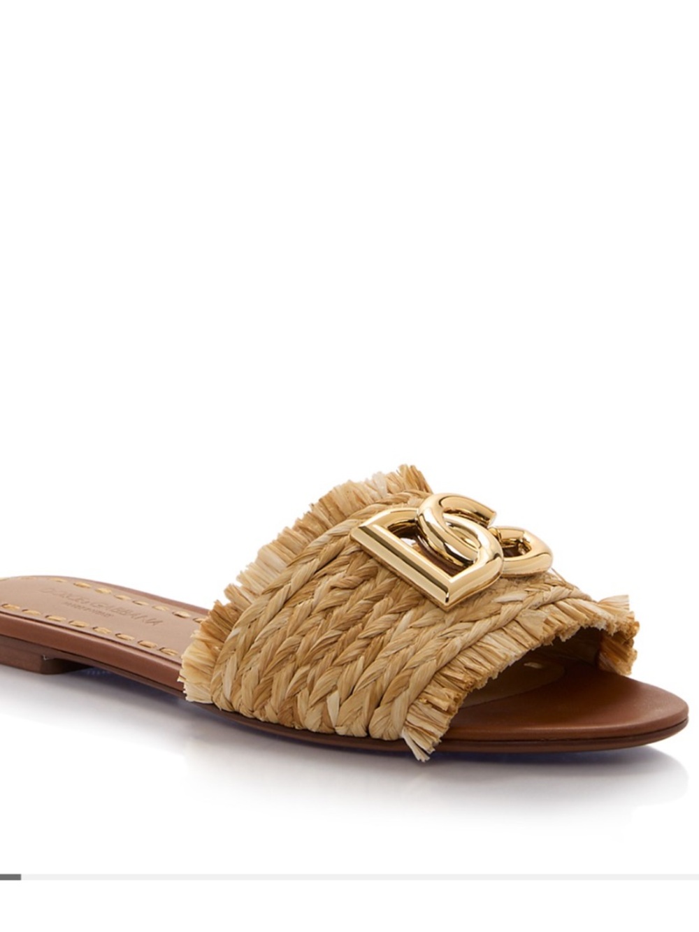 NEW Dolce & Gabbana Raffia Slide Sandals with Gold DG Emblem 38 - Picture 2 of 10